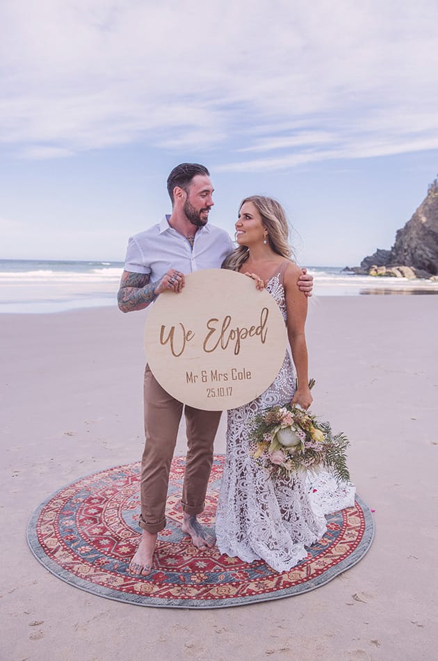 Hitched In Paradise - Gold Coast Elopement - Boho Rug Beach Wedding